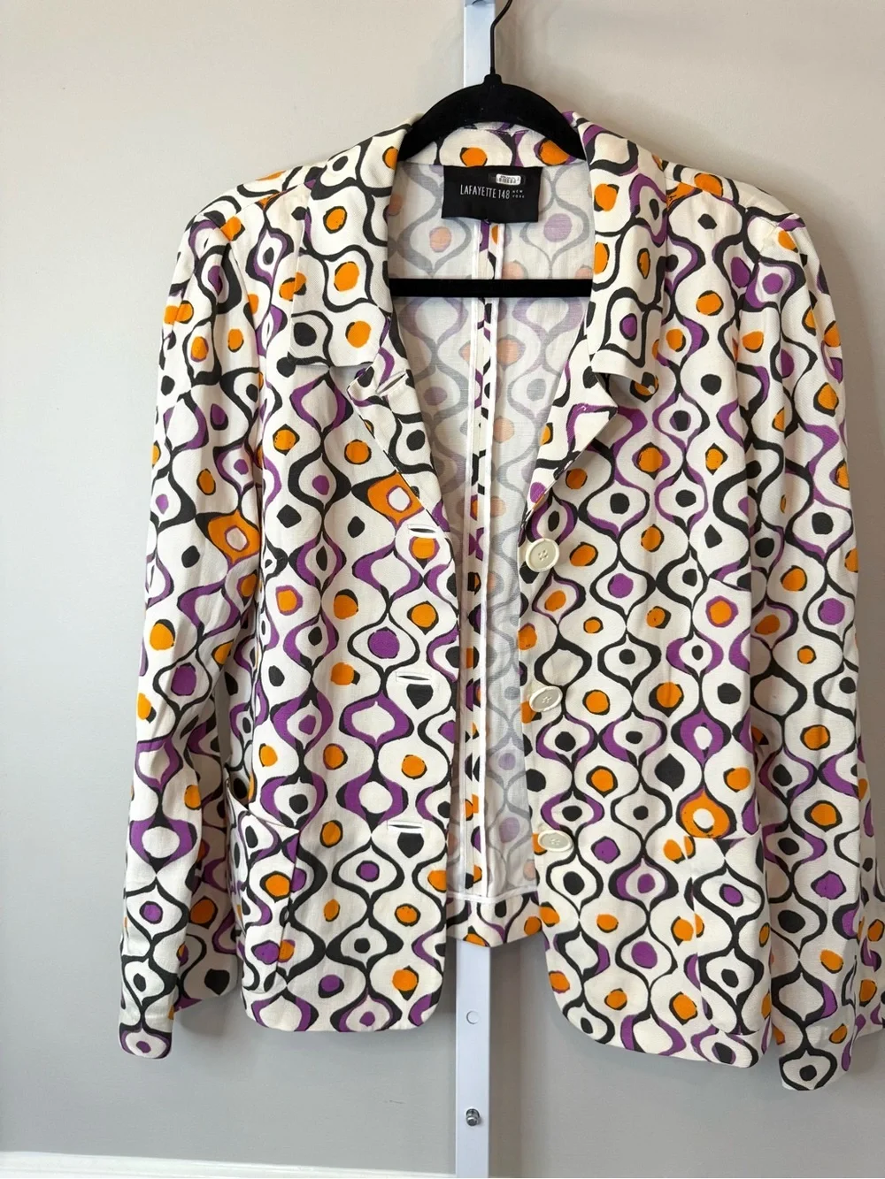 Lafayette 148 New York White Geometric Print Button-Front Jacket